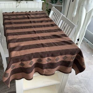 Vintage 1950s–60s Wool Camp Blanket | Brown Stripe Cabin Lodge Throw | 64 x 36